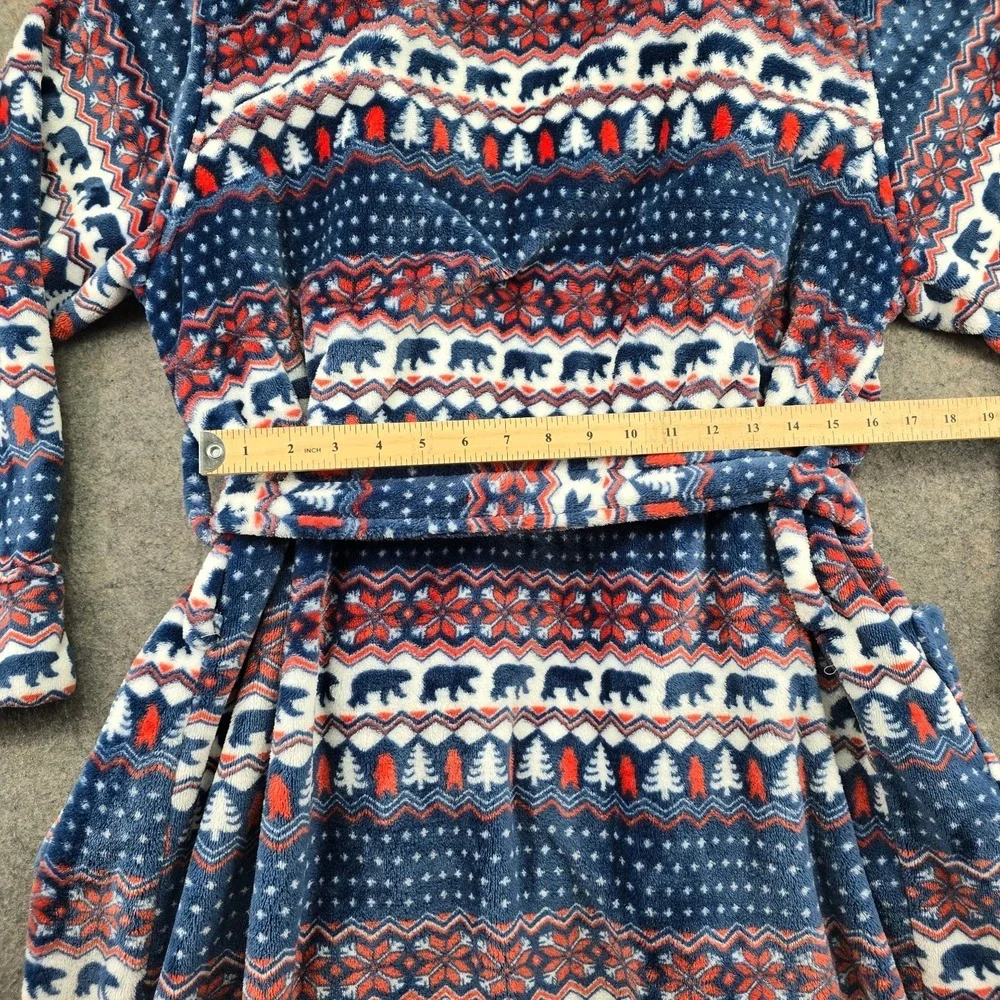 Chubbies Robe Mens One Size Blue Red Fair Isle Bear Fleece Belted Pockets Posh